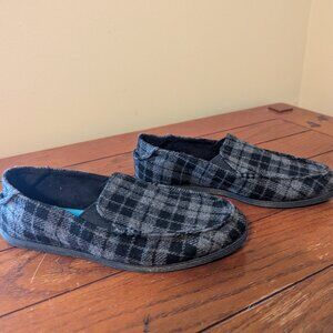 Blowfish Malibu Gray & Black Plaid Flannel Padded Slip On Loafers Ladies sz 7